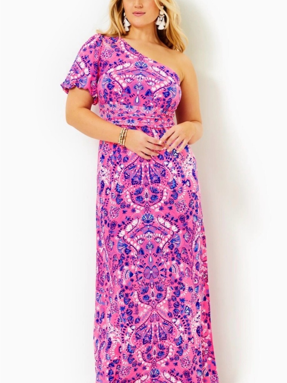 Lilly Pulitzer Solana One Shoulder Maxi Dress Havana PINK Turtle Tidepool NWT